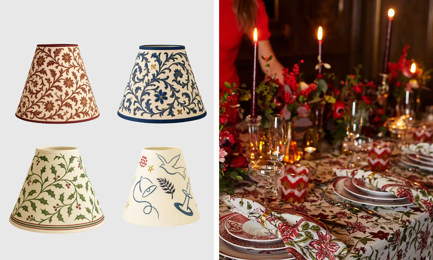 Louisa’s Festive Edit from Maison Margaux: hand painted lampshades for cosy corners.